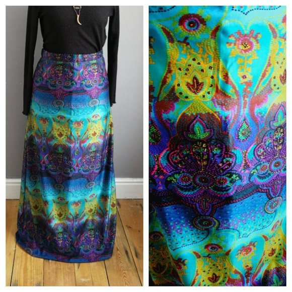 Vintage Dresses & Skirts - Gorgeous vintage 70s maxi skirt-bold Bohemian print M